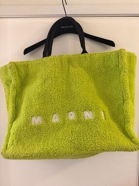 Marni Lime Green Sherpa Tote with Black Handles